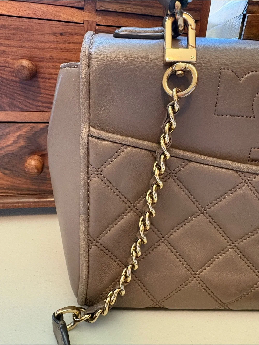 Tory Burch Savannah Top Handle Bag taupe crossbody purse